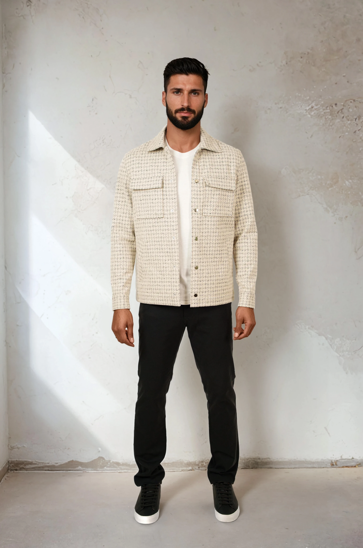 HUNTER - Light Beige Knit Houndstooth Jacket