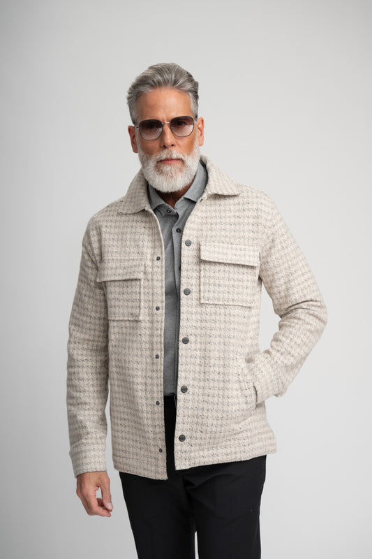 HUNTER - Light Beige Knit Houndstooth Jacket