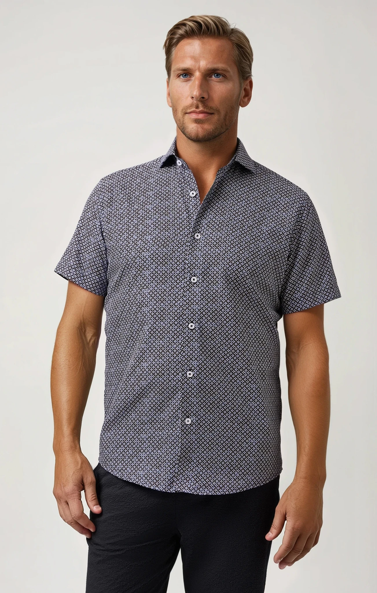 BUONASERA - Black Heirloom Geo Linen Shirt