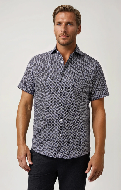 BUONASERA - Black Heirloom Geo Linen Shirt