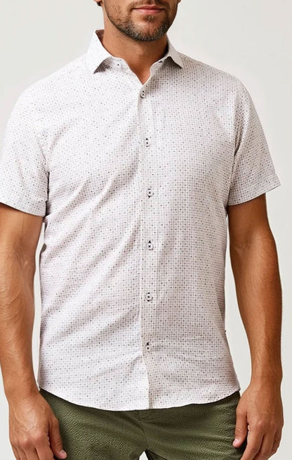 BUONASERA - Beige Heirloom Geo Linen Shirt