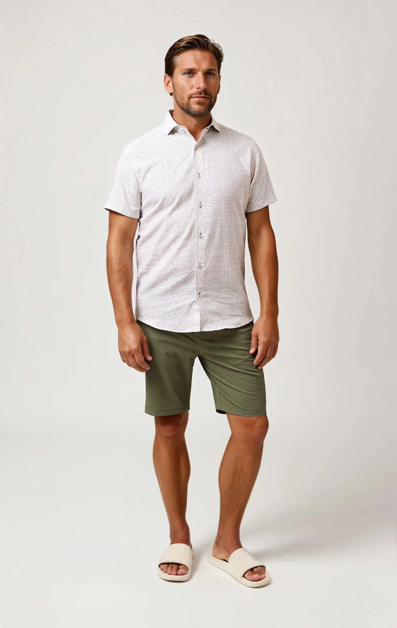 BUONASERA - Beige Heirloom Geo Linen Shirt