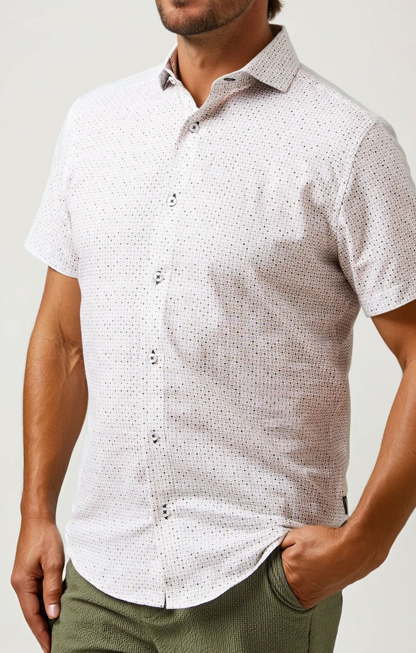 BUONASERA - Beige Heirloom Geo Linen Shirt