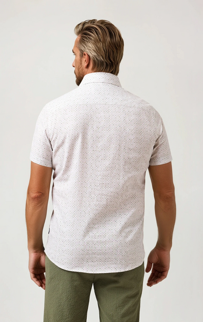 BUONASERA - Beige Heirloom Geo Linen Shirt