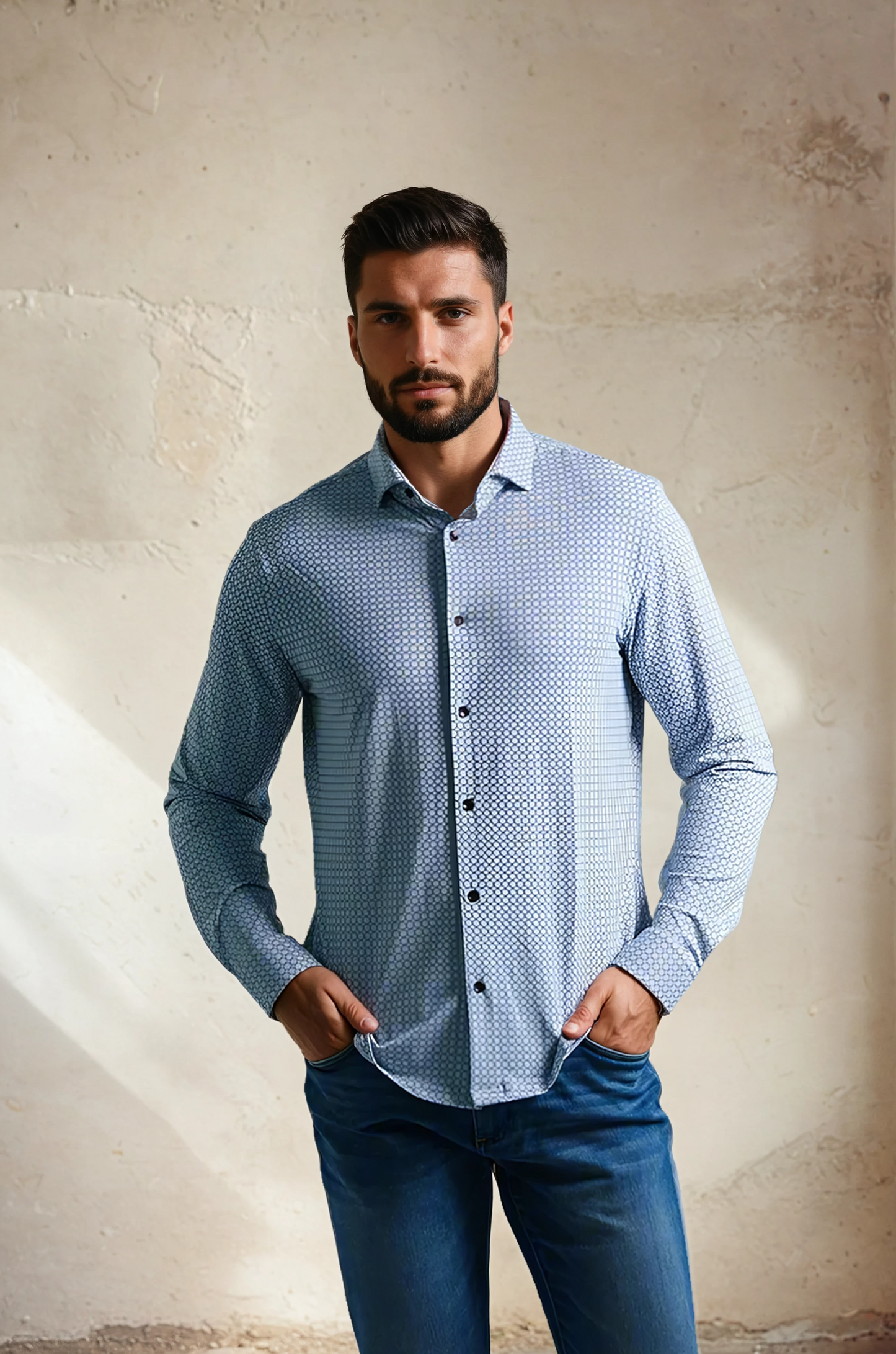 APEX - Dark Navy Smart Micro Geo Shirt