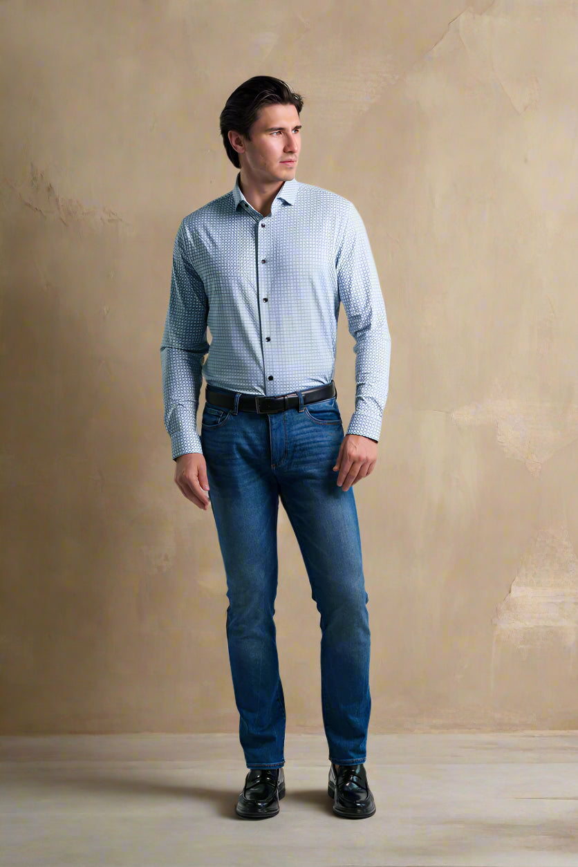 APEX - Dark Navy Smart Micro Geo Shirt