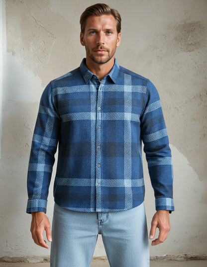 Navy Jumbo Plaid Jersey Shirt