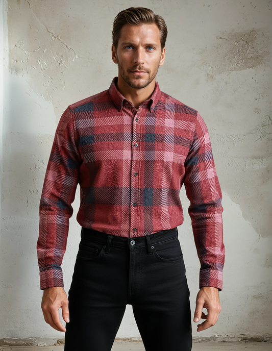 Burgundy Jumbo Plaid Jersey Shirt