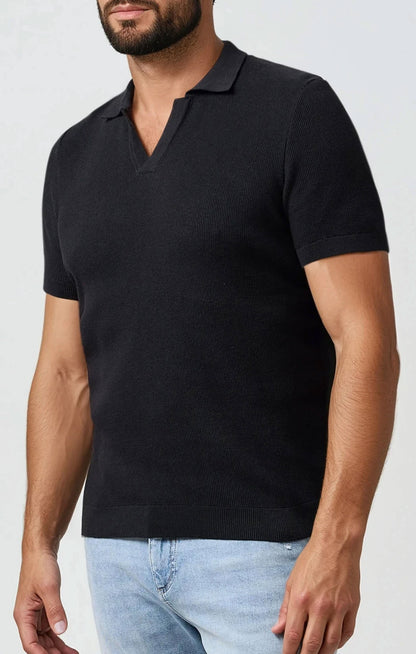 LAGO - Black Knit Johnny Collar Polo
