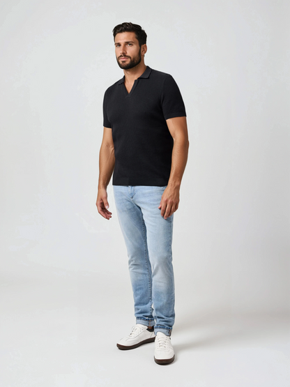 LAGO - Black Knit Johnny Collar Polo