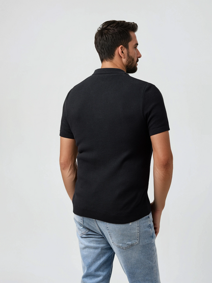 LAGO - Black Knit Johnny Collar Polo