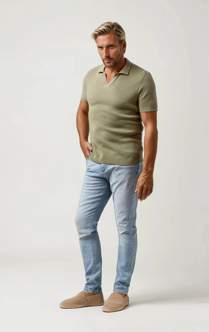 LAGO - Olive Knit Johnny Collar Polo