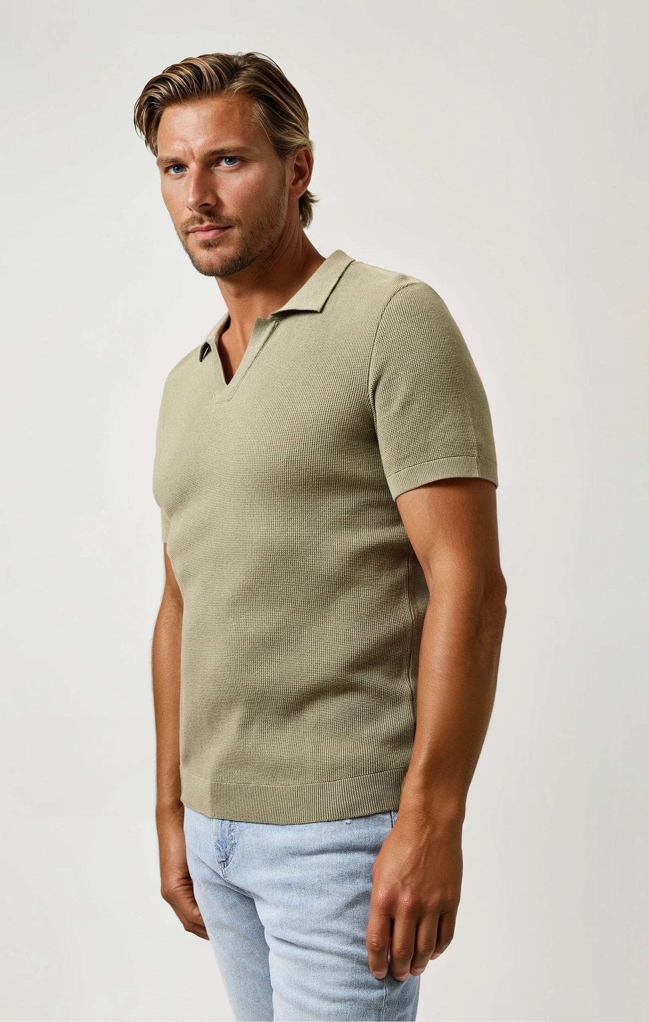 LAGO - Olive Knit Johnny Collar Polo