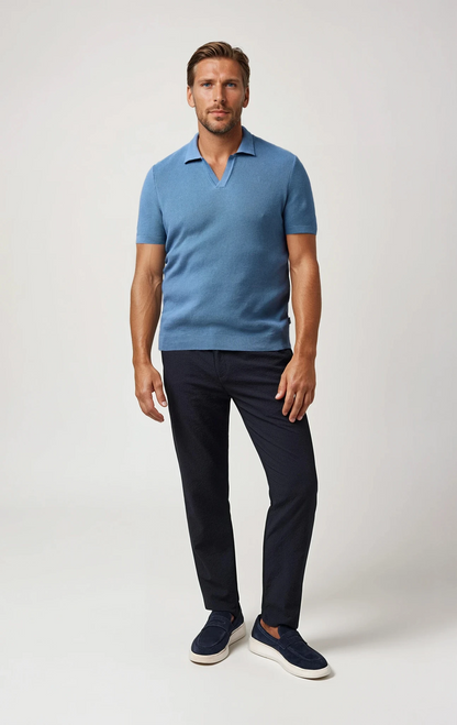 LAGO - Blue Knit Johnny Collar Polo