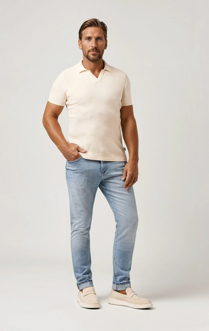 LAGO - Beige Knit Johnny Collar Polo