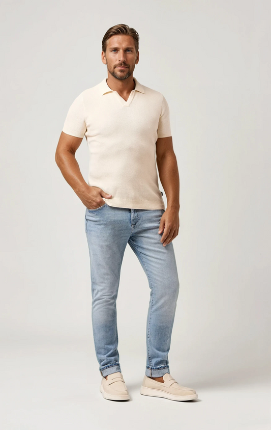 LAGO - Beige Knit Johnny Collar Polo