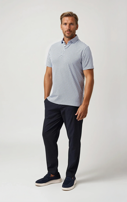APEX - White Geo Print Stretch Polo