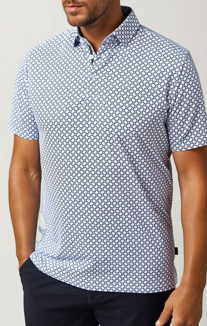 APEX - White Geo Print Stretch Polo