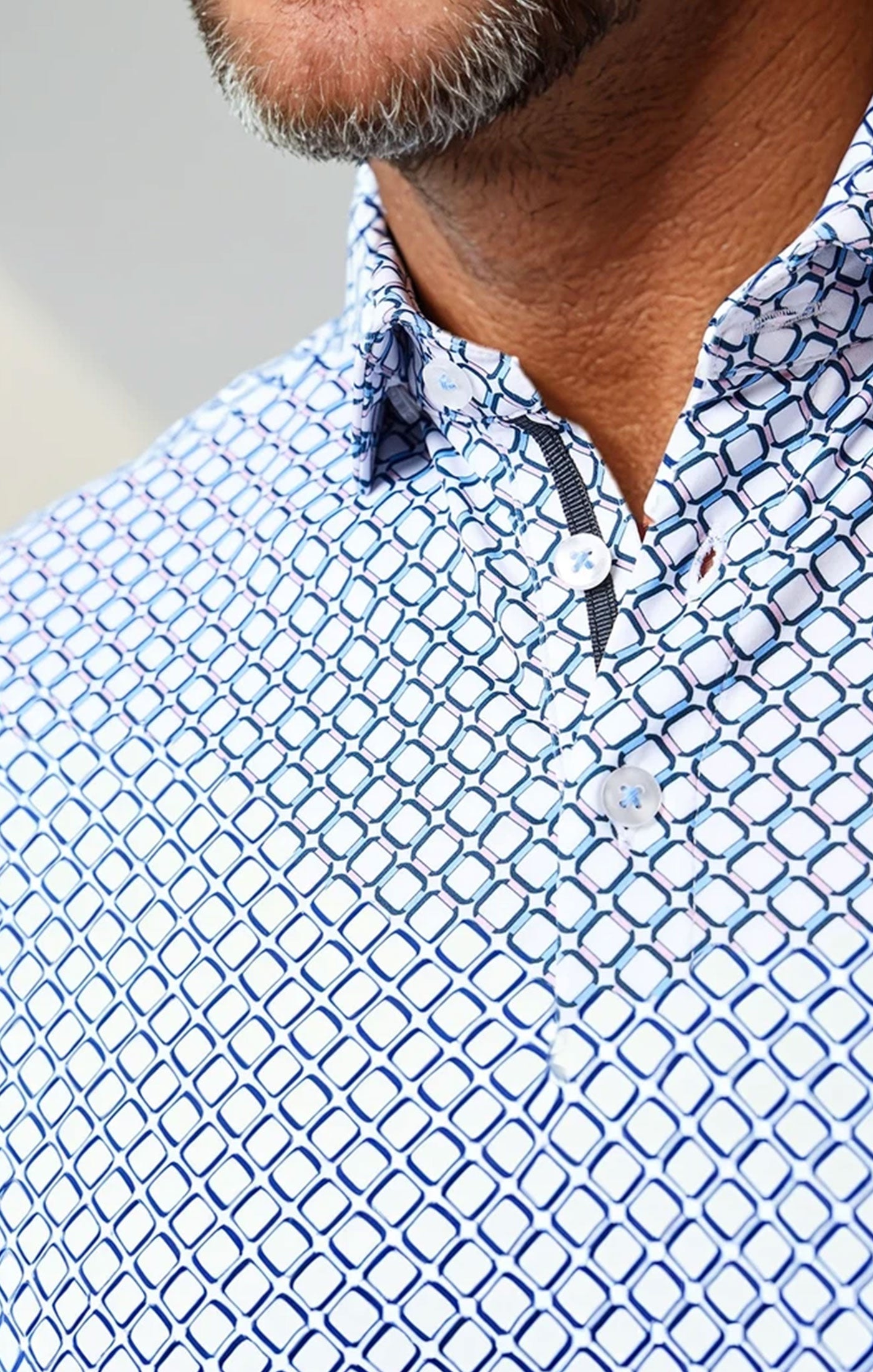 APEX - White Geo Print Stretch Polo