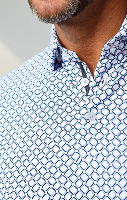 APEX - White Geo Print Stretch Polo