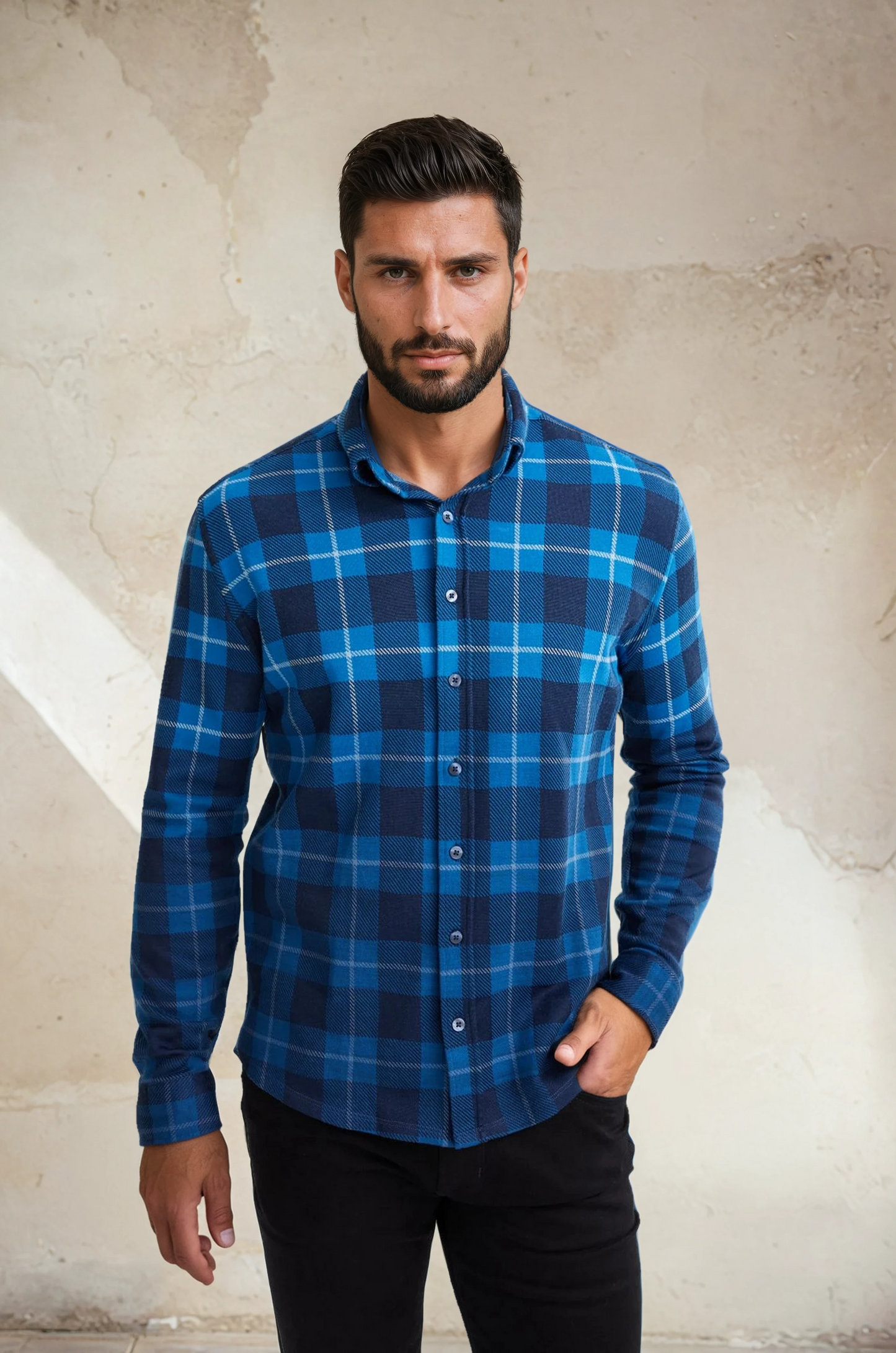 Navy Dip Dyed Jacquard Knit Shirt