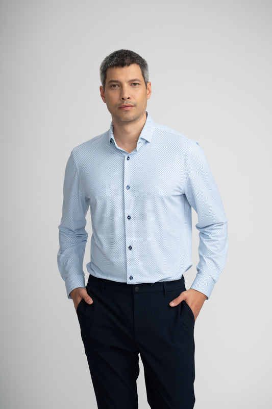 APEX - White Geometric Micro Print Shirt