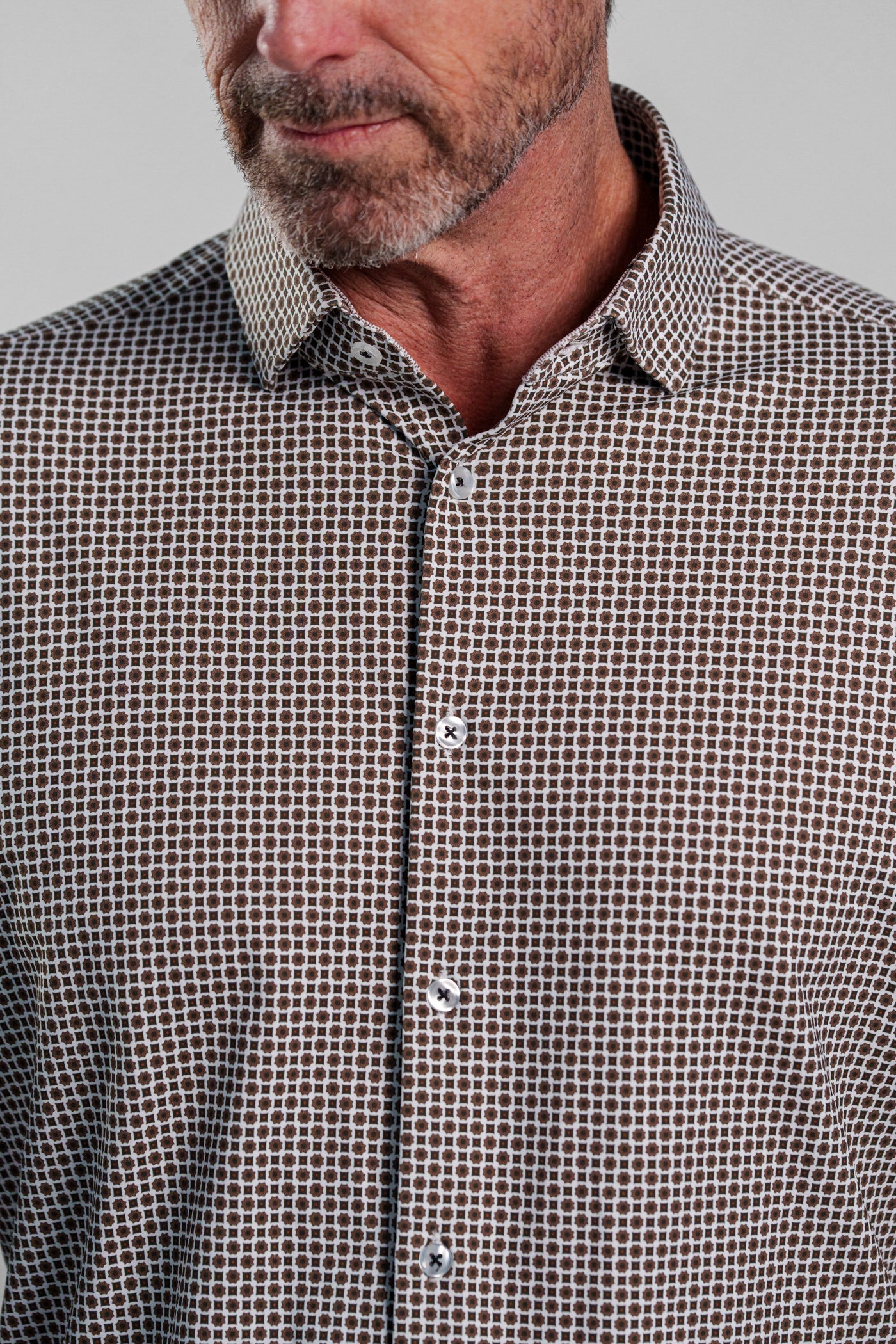APEX - Light Brown Micro Flower Long Sleeve Shirt