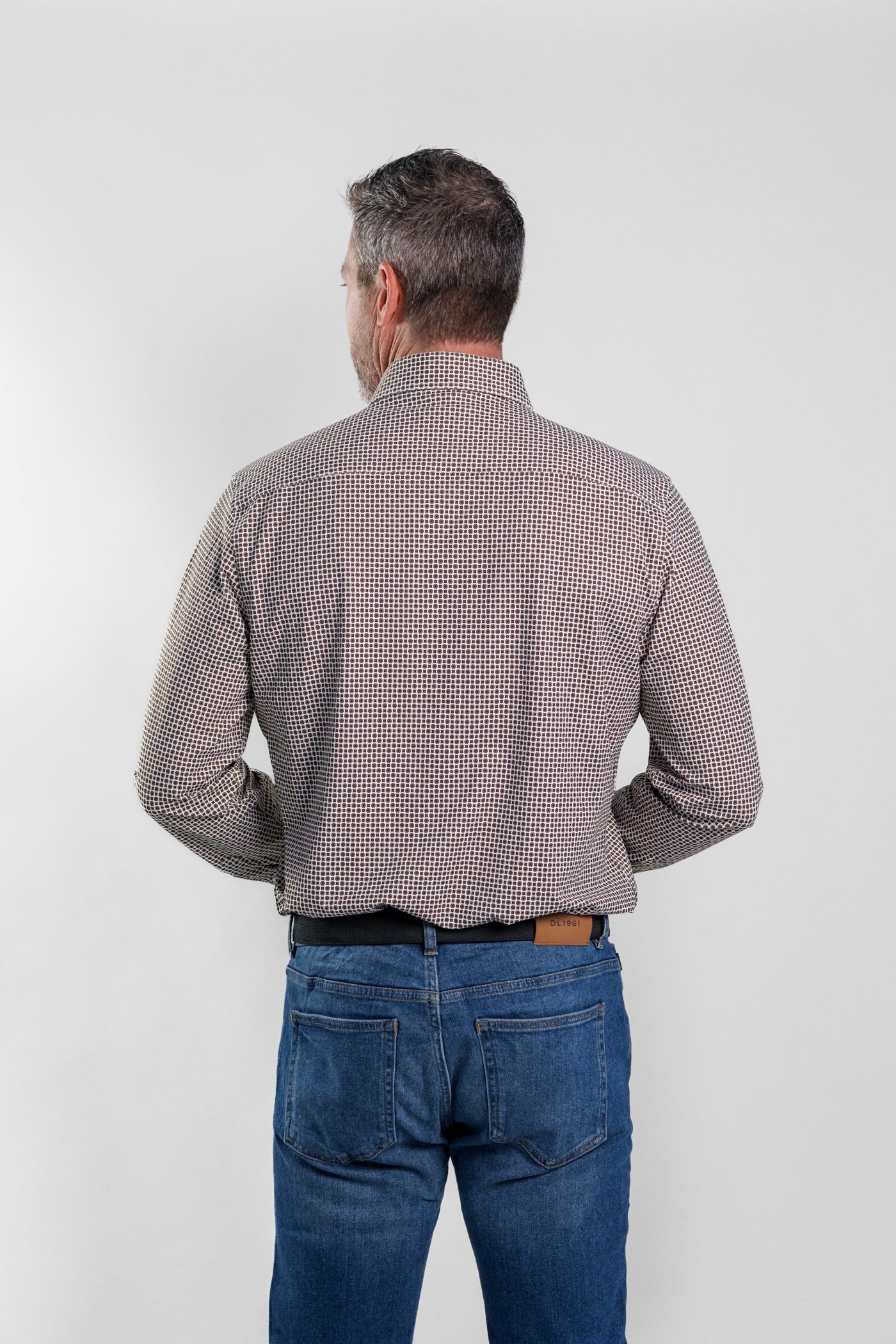 APEX - Light Brown Micro Flower Long Sleeve Shirt