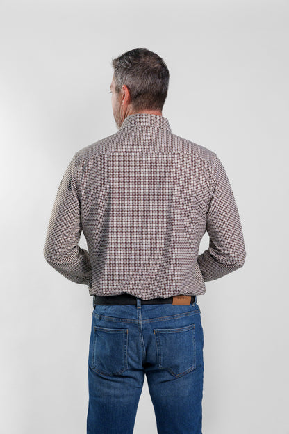 APEX - Light Brown Micro Flower Long Sleeve Shirt