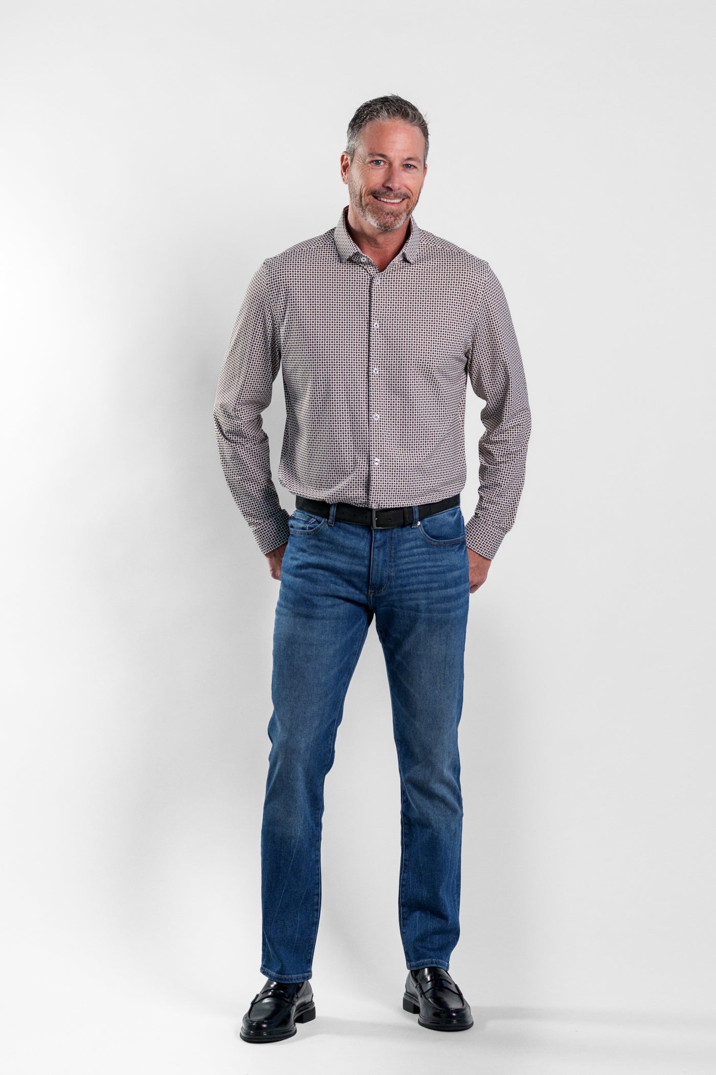 APEX - Light Brown Micro Flower Long Sleeve Shirt