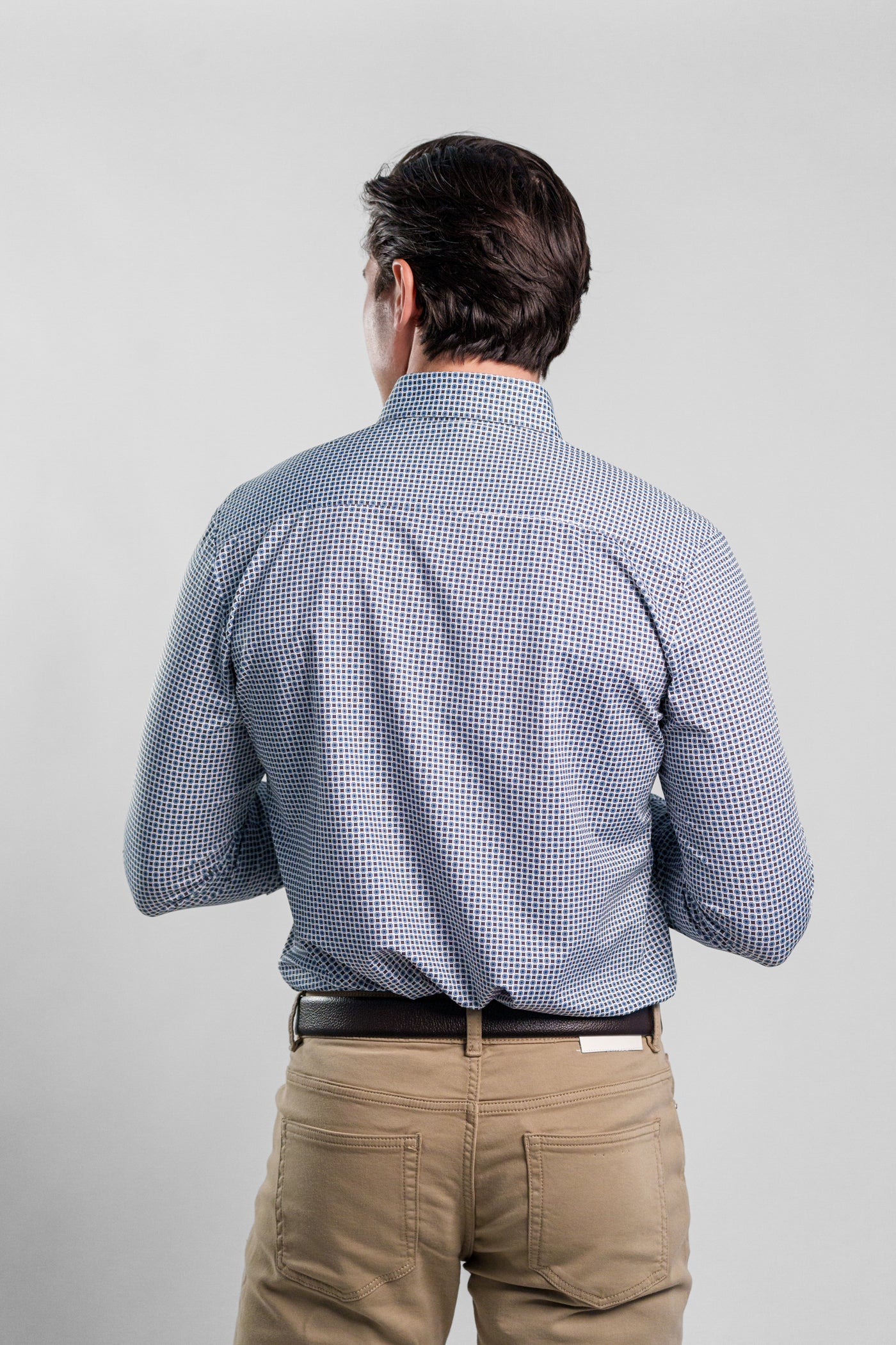 APEX - Light Blue Micro Flower Long Sleeve Shirt