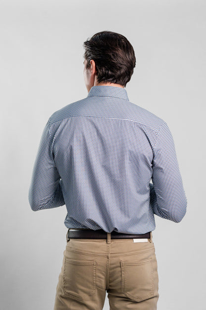 APEX - Light Blue Micro Flower Long Sleeve Shirt