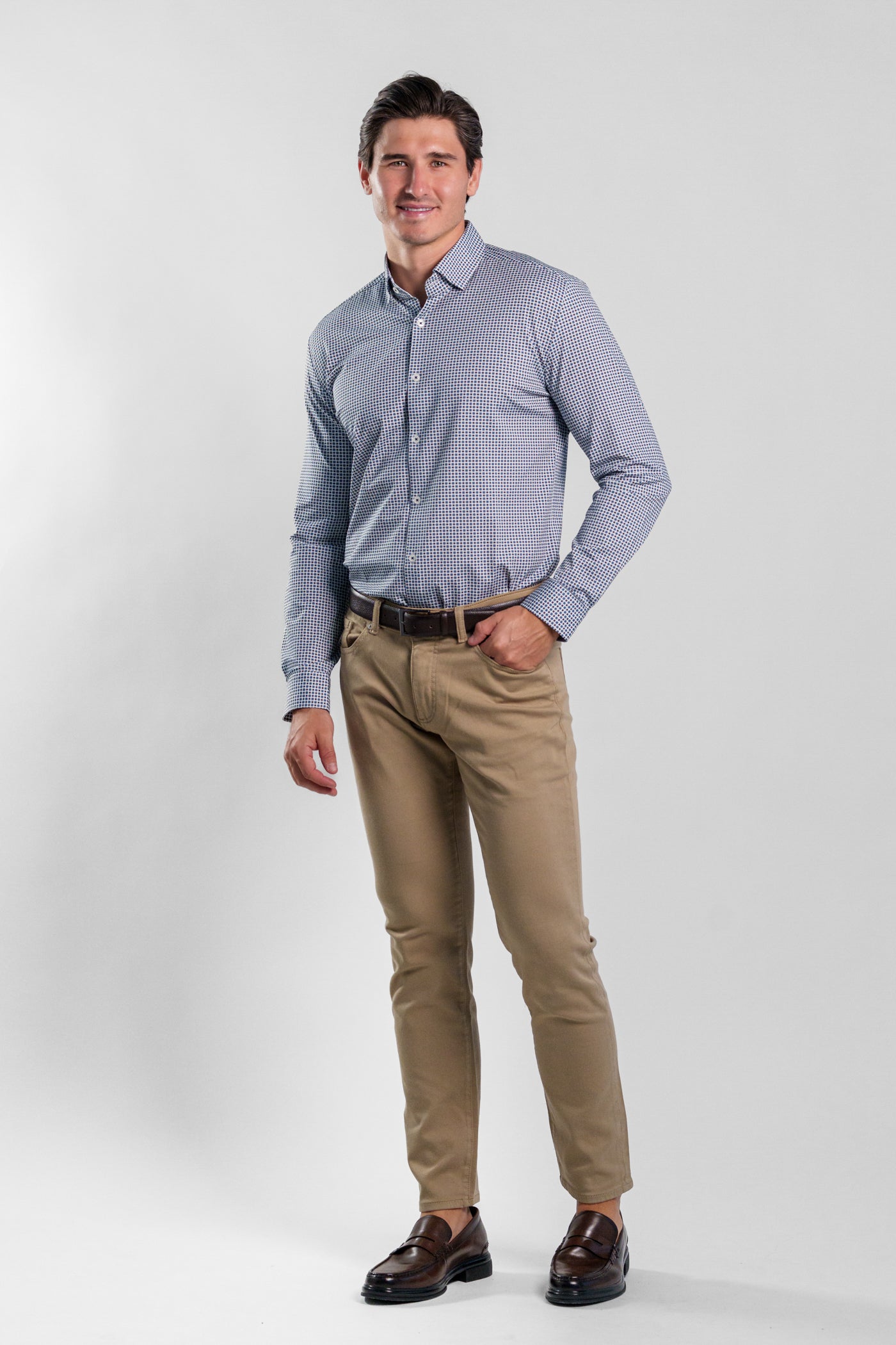 APEX - Light Blue Micro Flower Long Sleeve Shirt