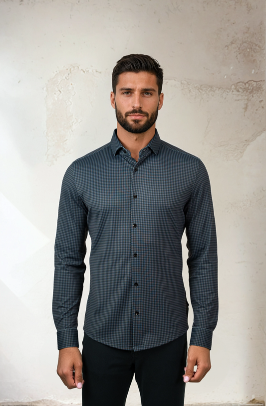APEX -  Dark Grey Micro Houndstooth Shirt