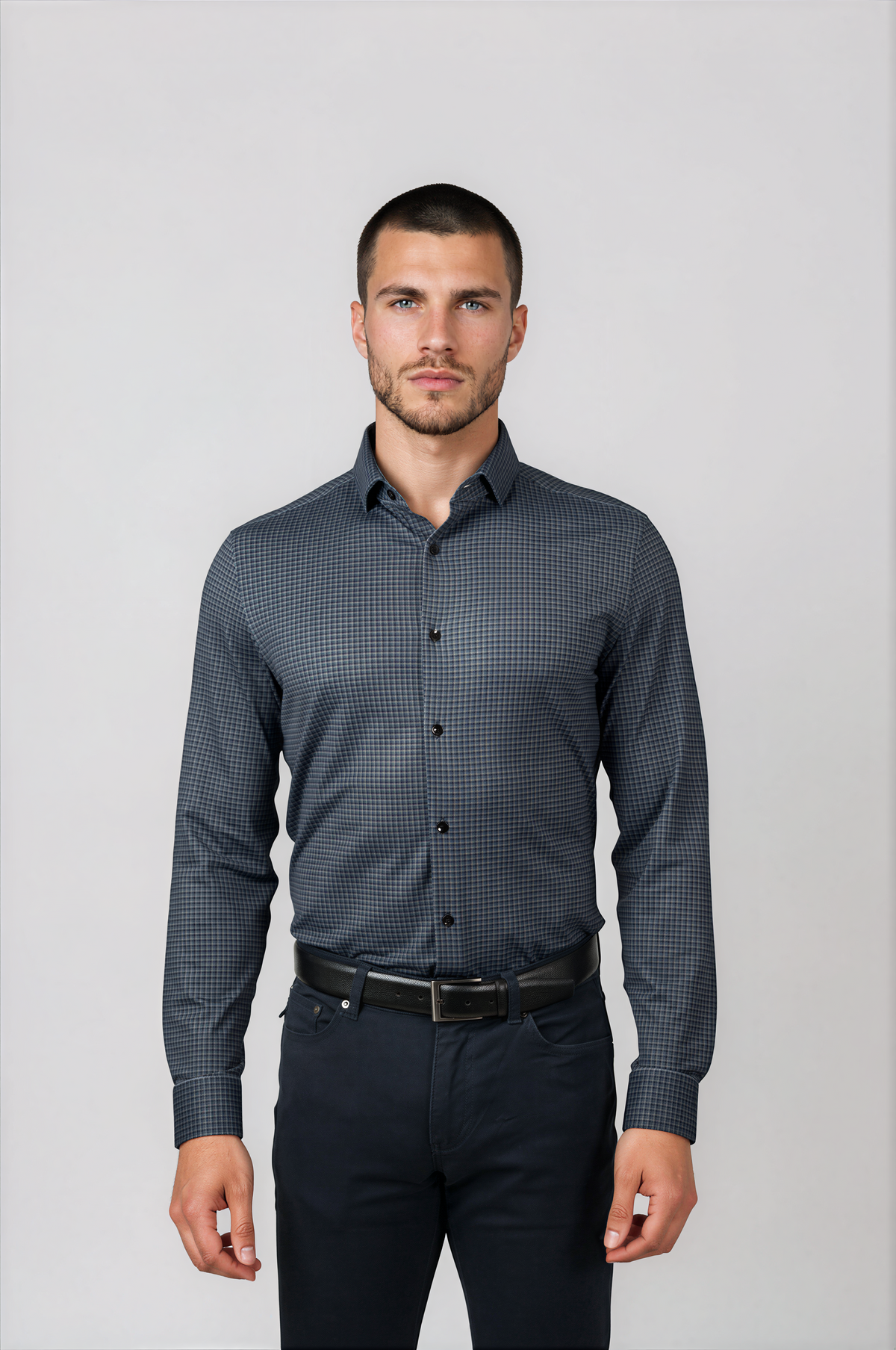 APEX -  Dark Grey Micro Houndstooth Shirt