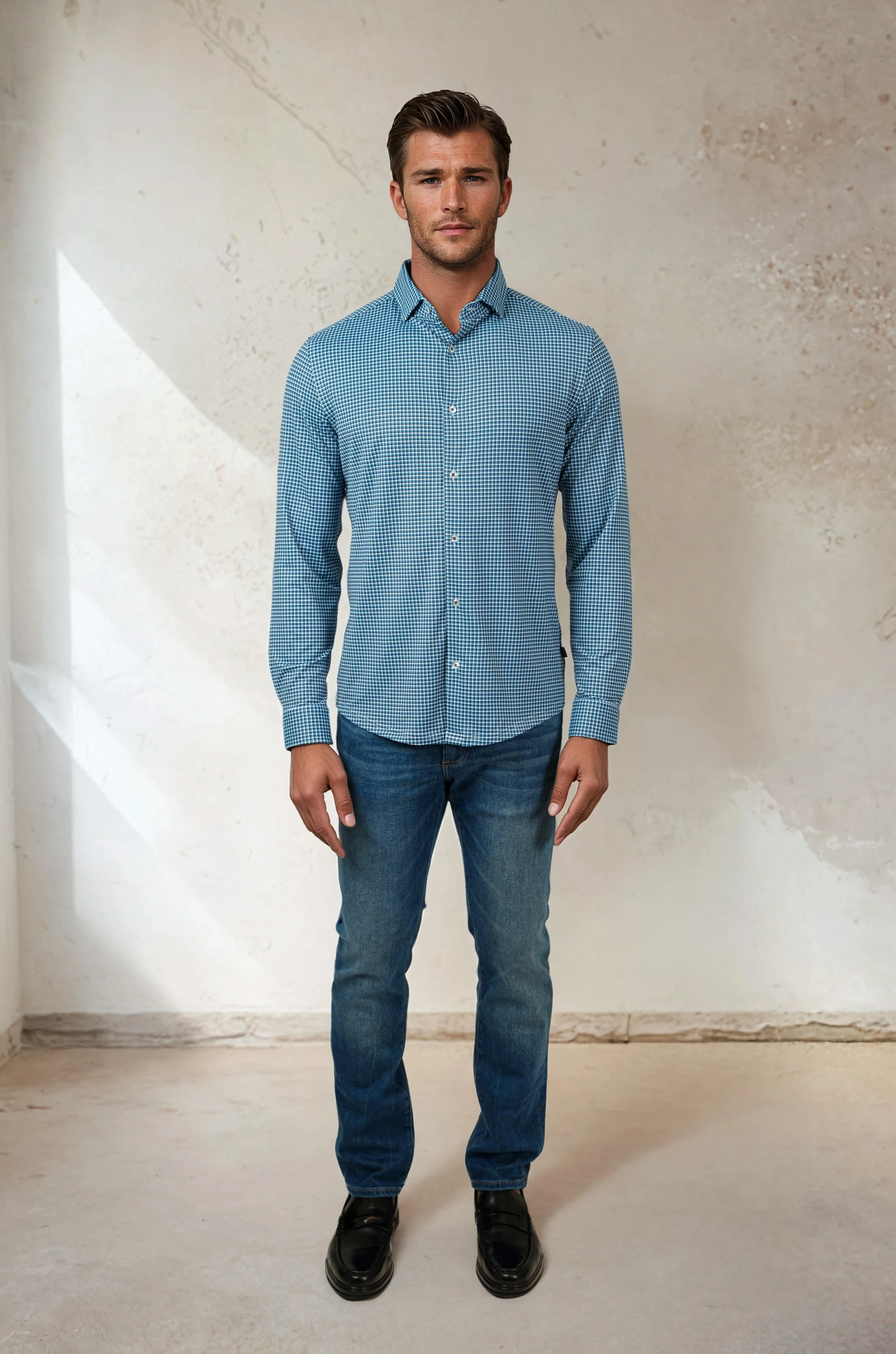 APEX - Medium Blue Micro Houndstooth Shirt