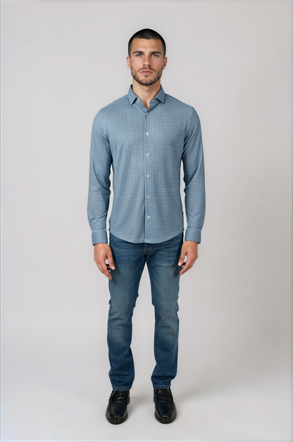 APEX - Medium Blue Micro Houndstooth Shirt