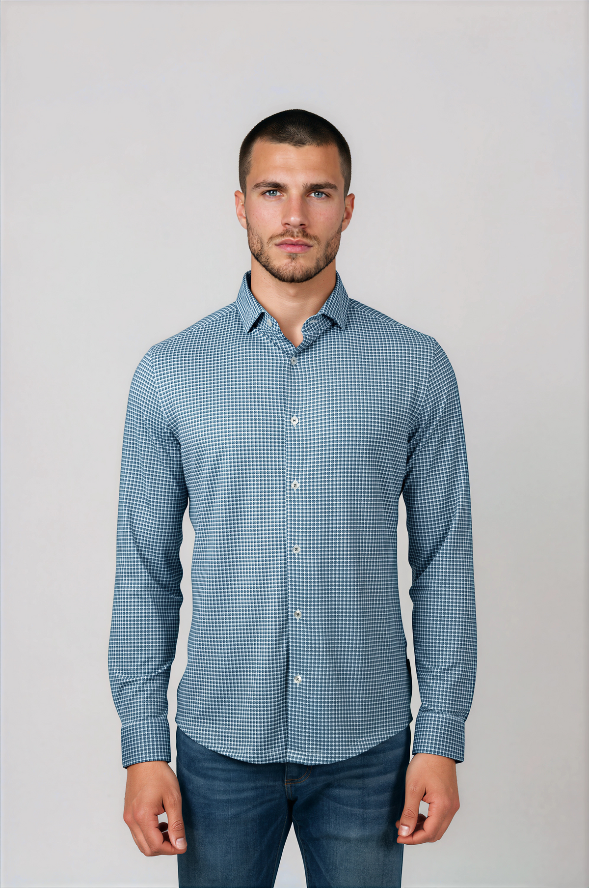APEX - Medium Blue Micro Houndstooth Shirt