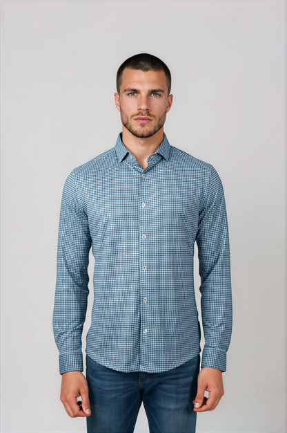 APEX - Medium Blue Micro Houndstooth Shirt