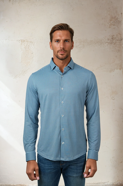 APEX - Medium Blue Micro Houndstooth Shirt