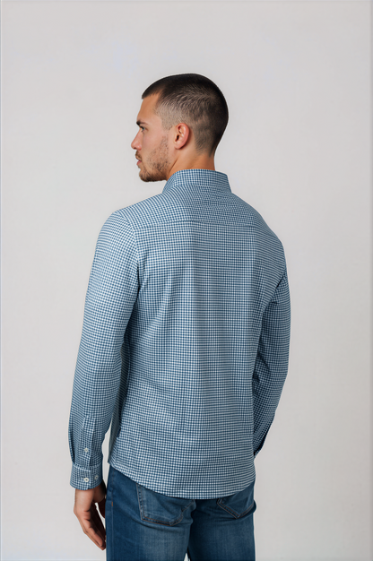 APEX - Medium Blue Micro Houndstooth Shirt