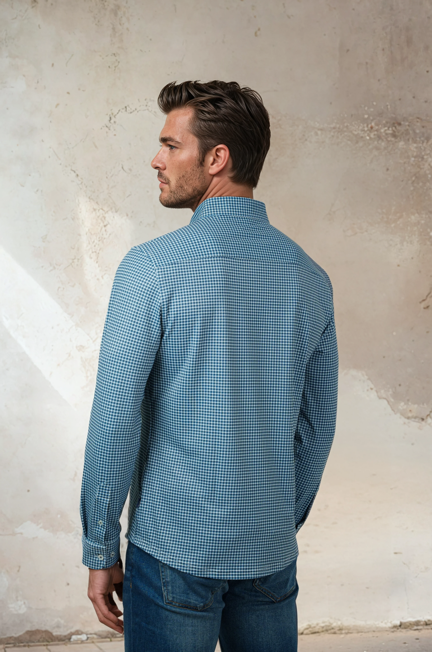 APEX - Medium Blue Micro Houndstooth Shirt