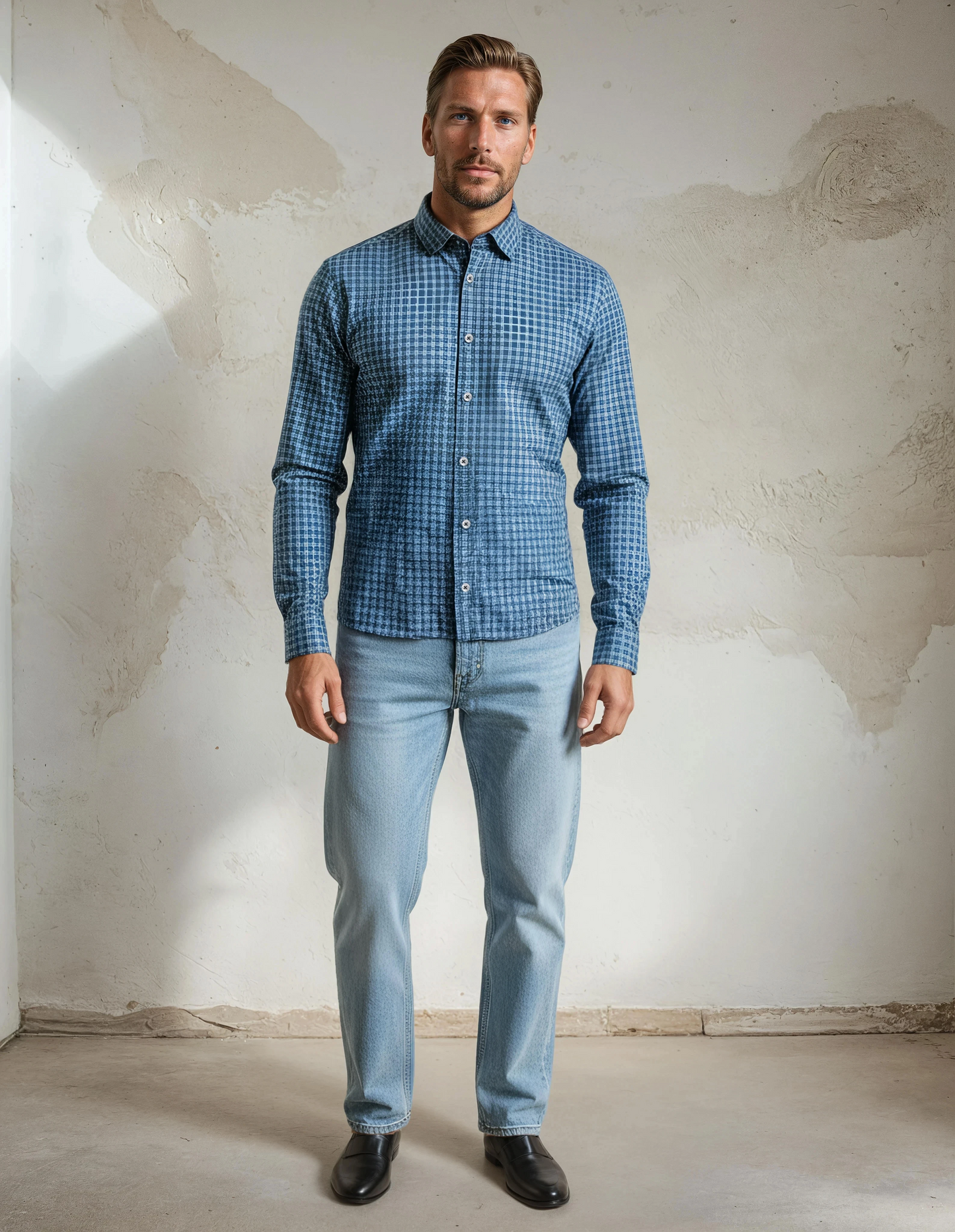 APEX - Medium Blue Micro Houndstooth Shirt