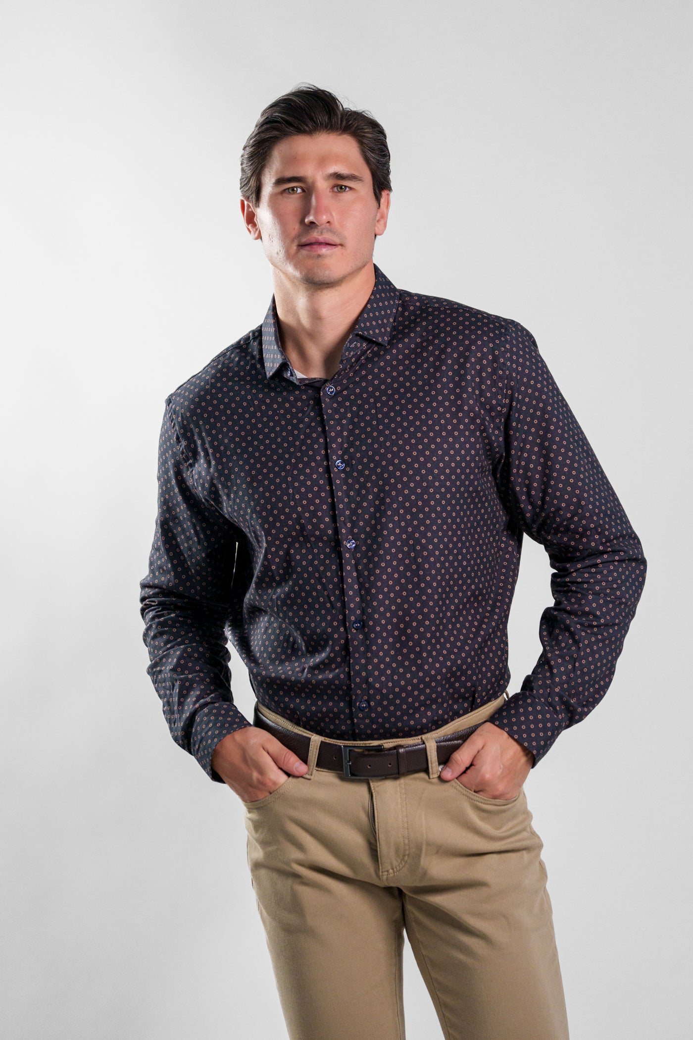 NOVA - Navy Polka Dot Long Sleeve Shirt