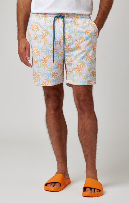 HELIOS - White Leaves Print Short