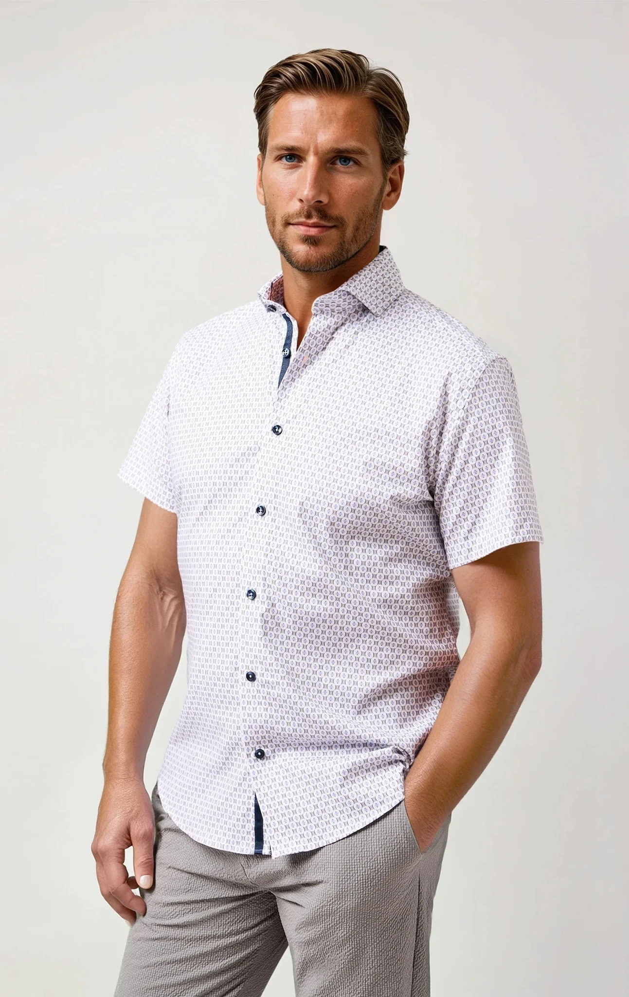NOVA - Light Blue Piazza Print Shirt