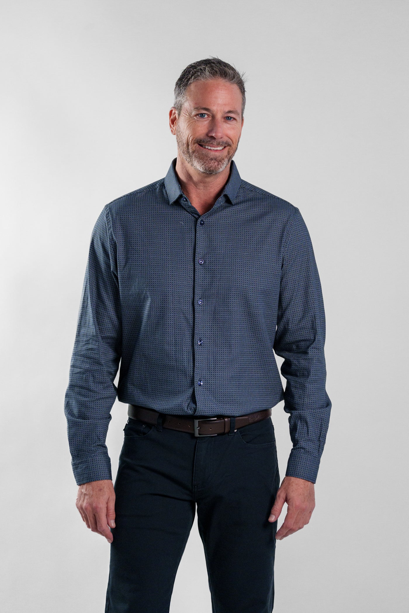 NOVA - Dark Blue Geo Long Sleeve Shirt