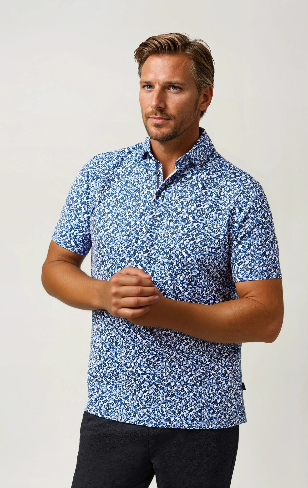 APEX - Blue Spring Bloom Stretch Polo – Stone Rose