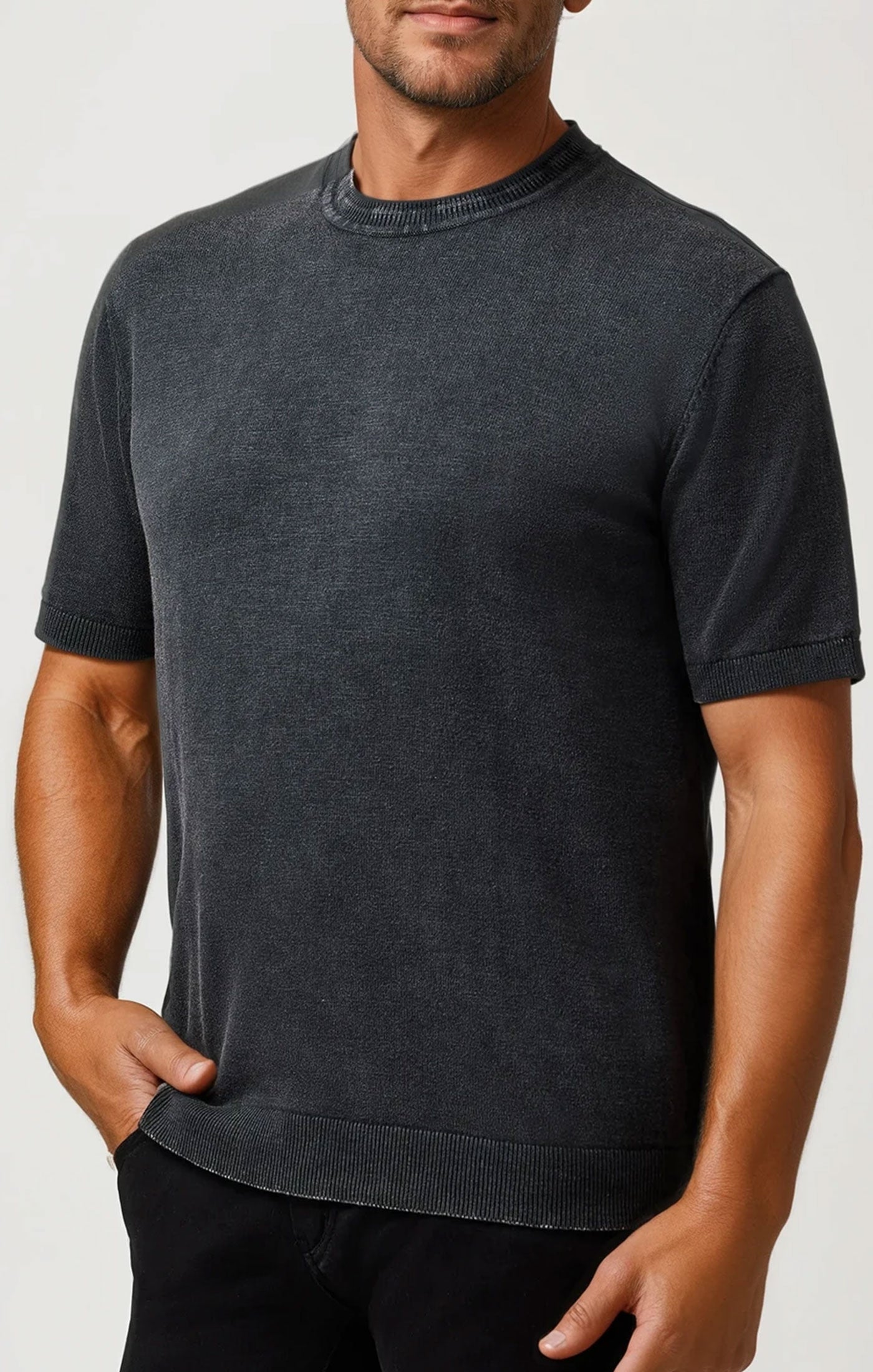SEAMIST - Black Washed Knit Tee