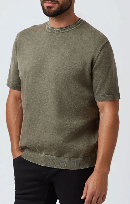 SEAMIST - Medium Green Washed Knit Tee
